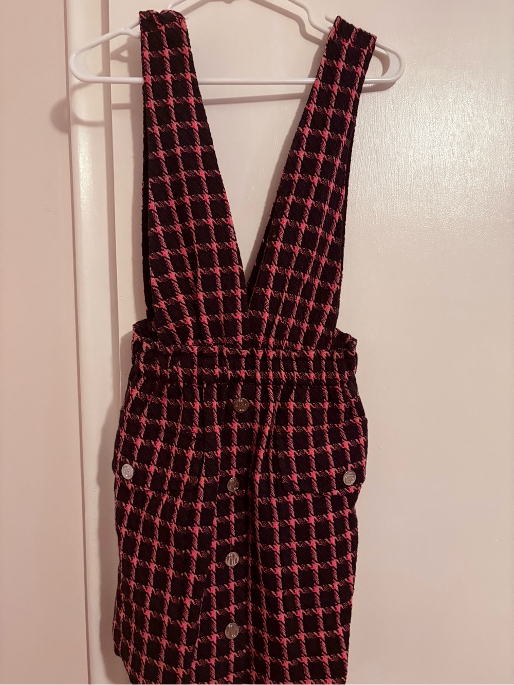 Maje Pink and Black Houndstooth Overall Skirt